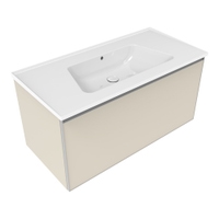 Immagine di Flaminia CUBIKA/BLOOM set con mobile sottolavabo L.105 cm, 1 cassetto, colore juta finitura opaco e lavabo L.105 cm con troppopieno, colore bianco finitura lucido BCK893LJK+BM105L