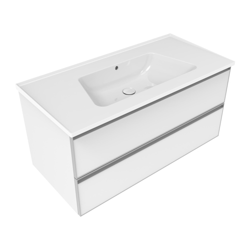 Immagine di Flaminia CUBIKA/BLOOM set con mobile sottolavabo L.105 cm, 2 cassetti, colore bianco finitura opaco e lavabo L.105 cm con troppopieno, colore bianco finitura lucido BCK839LBK+BM105L