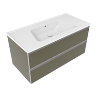 Immagine di Flaminia CUBIKA/BLOOM set con mobile sottolavabo L.105 cm, 2 cassetti, colore verde palude finitura opaco e lavabo L.105 cm con troppopieno, colore bianco finitura lucido BCK839LVK+BM105L