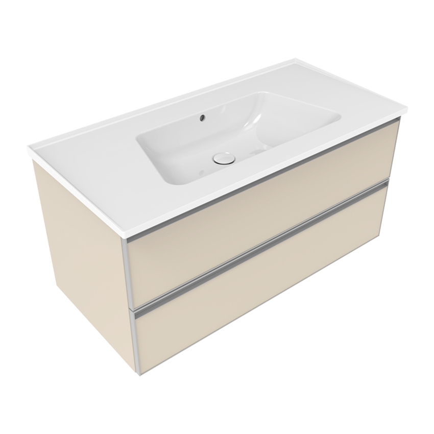 Immagine di Flaminia CUBIKA/BLOOM set con mobile sottolavabo L.105 cm, 2 cassetti, colore juta finitura opaco e lavabo L.105 cm con troppopieno, colore bianco finitura lucido BCK839LJK+BM105L