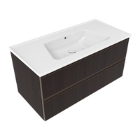 Immagine di Flaminia CUBIKA/BLOOM set con mobile sottolavabo L.105 cm, 2 cassetti, finitura eucalipto e lavabo L.105 cm con troppopieno, colore bianco finitura lucido BCK839LEK+BM105L