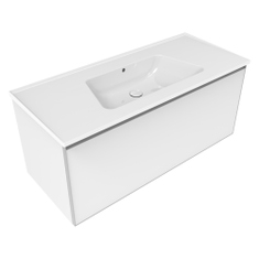 Immagine di Flaminia CUBIKA/BLOOM set con mobile sottolavabo L.120 cm, 1 cassetto, colore bianco finitura opaco e lavabo L.120 cm con troppopieno, colore bianco finitura lucido BCK945LBK+BM120L