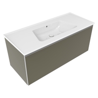 Immagine di Flaminia CUBIKA/BLOOM set con mobile sottolavabo L.120 cm, 1 cassetto, colore verde palude finitura opaco e lavabo L.120 cm con troppopieno, colore bianco finitura lucido BCK945LVK+BM120L
