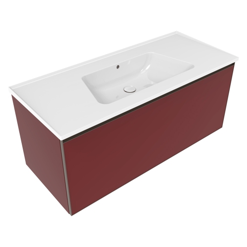 Immagine di Flaminia CUBIKA/BLOOM set con mobile sottolavabo L.120 cm, 1 cassetto, colore bordeaux finitura opaco e lavabo L.120 cm con troppopieno, colore bianco finitura lucido BCK945LRK+BM120L