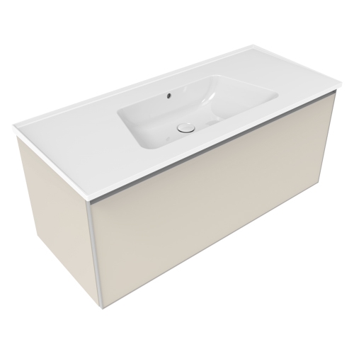 Immagine di Flaminia CUBIKA/BLOOM set con mobile sottolavabo L.120 cm, 1 cassetto, colore juta finitura opaco e lavabo L.120 cm con troppopieno, colore bianco finitura lucido BCK945LJK+BM120L