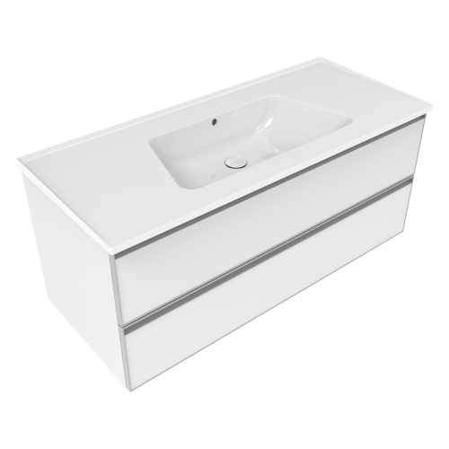 Immagine di Flaminia CUBIKA/BLOOM set con mobile sottolavabo L.120 cm, 2 cassetti, colore bianco finitura opaco e lavabo L.120 cm con troppopieno, colore bianco finitura lucido BCK949LBK+BM120L