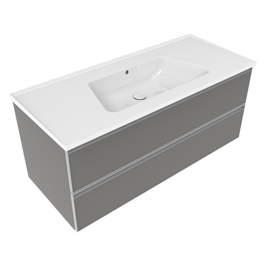 Immagine di Flaminia CUBIKA/BLOOM set con mobile sottolavabo L.120 cm, 2 cassetti, colore grey finitura opaco e lavabo L.120 cm con troppopieno, colore bianco finitura lucido BCK949LGK+BM120L