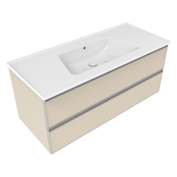 Immagine di Flaminia CUBIKA/BLOOM set con mobile sottolavabo L.120 cm, 2 cassetti, colore juta finitura opaco e lavabo L.120 cm con troppopieno, colore bianco finitura lucido BCK949LJK+BM120L