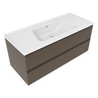 Immagine di Flaminia CUBIKA/BLOOM set con mobile sottolavabo L.120 cm, 2 cassetti, colore taupe finitura opaco e lavabo L.120 cm con troppopieno, colore bianco finitura lucido BCK949LTK+BM120L