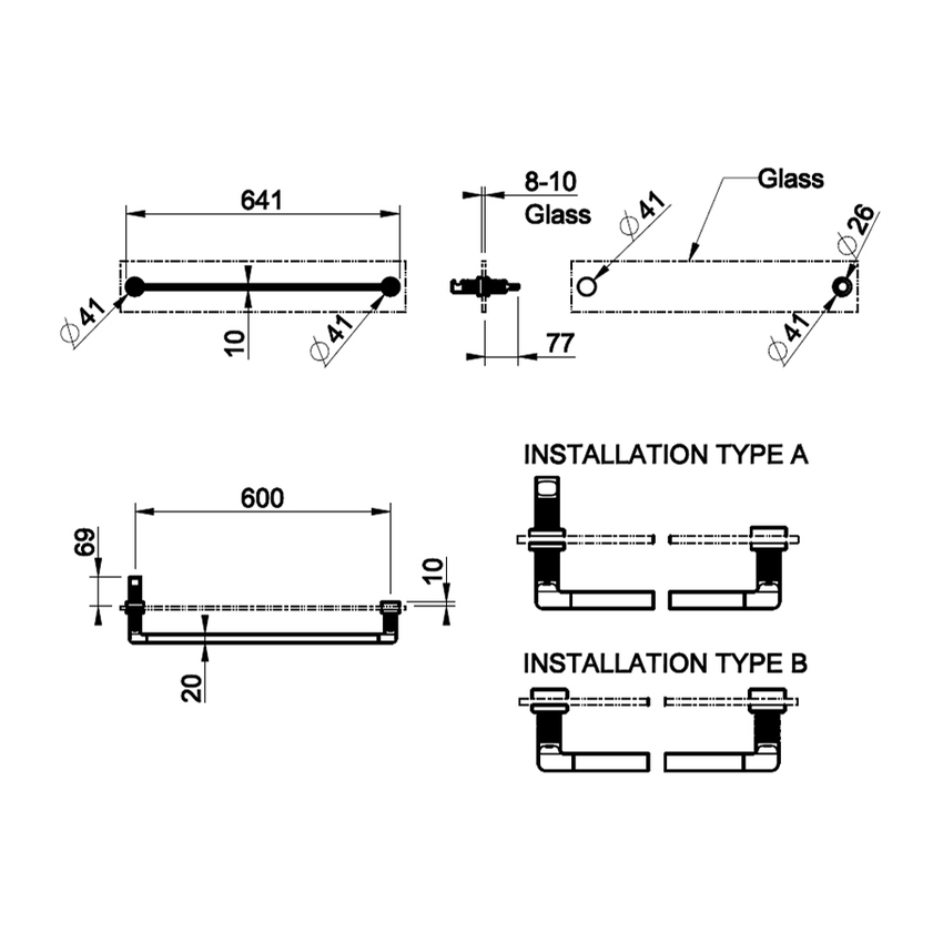 Immagine di Gessi INCISO ACCESSORIES maniglia e portasalvietta L.60 cm, per vetro, finitura cromo 58617#031