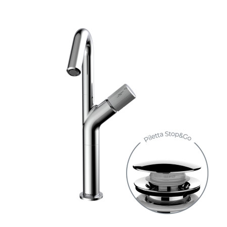 Immagine di Bossini PLY miscelatore monocomando H.31 cm per lavabo, con scarico 1"1/4 click-clack, finitura cromo Z00903000030005