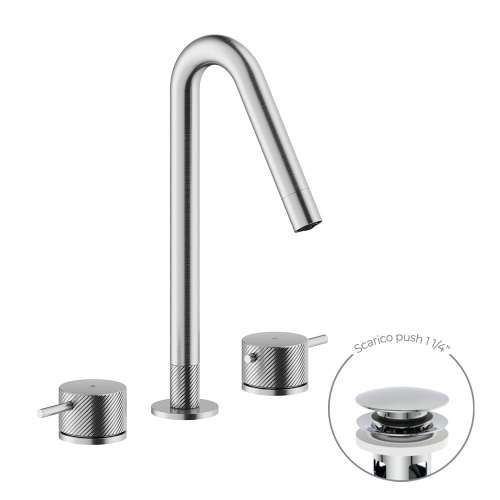 Immagine di Nobili RESPIRO batteria 3 fori per lavabo, con scarico push 1 1/4", finitura inox spazzolato RS131211/2IX