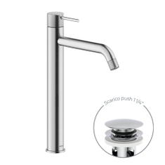 Immagine di Nobili RESPIRO miscelatore monocomando H.35 cm per lavabo, con scarico push 1 1/4”, finitura inox spazzolato RS131128/2IX