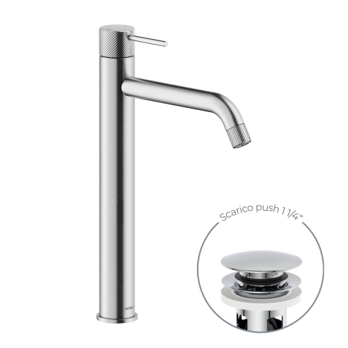 Immagine di Nobili RESPIRO miscelatore monocomando H.35 cm per lavabo, con scarico push 1 1/4”, finitura inox spazzolato RS131128/2IX