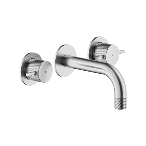 Immagine di Nobili RESPIRO batteria 3 fori P.15 cm a parete per lavabo, senza scarico e senza corpo incasso, finitura inox spazzolato RS131298/EIX