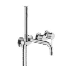 Immagine di Nobili RESPIRO miscelatore monocomando a parete per vasca, a 2 vie, con deviatore, doccetta e flessibile 150 cm, senza corpo incasso, finitura inox spazzolato WEBK110/91RSIX