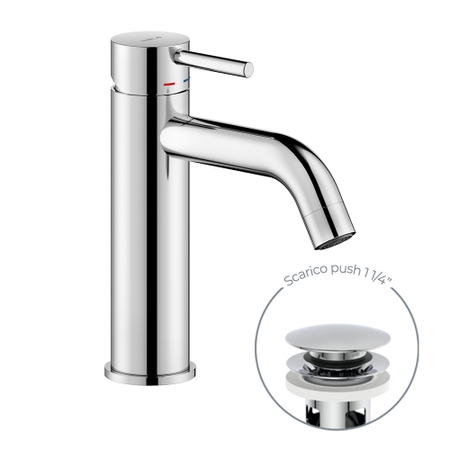 Immagine di Nobili LIVE miscelatore monocomando H.18 cm per lavabo, con scarico 1 1/4” push, finitura cromo LV00118/16CR