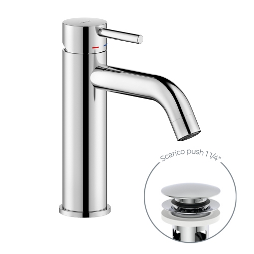 Immagine di Nobili LIVE miscelatore monocomando H.18 cm per lavabo, con scarico 1 1/4” push, finitura cromo LV00118/16CR