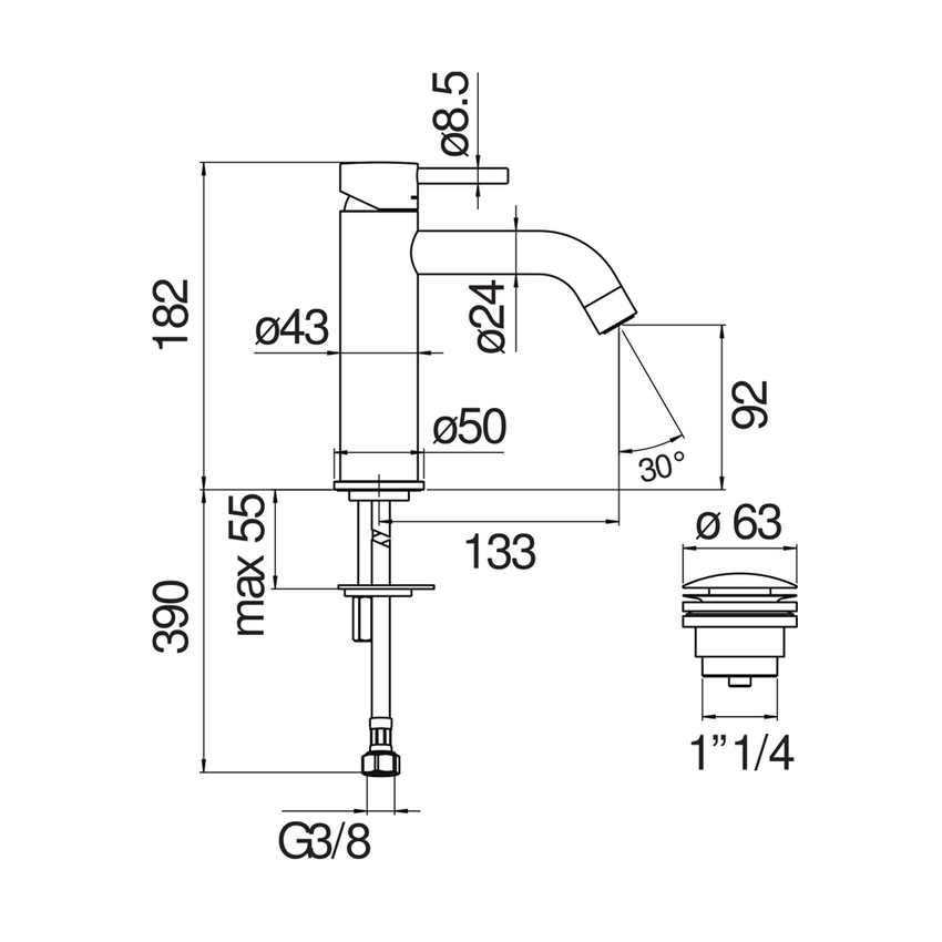Immagine di Nobili LIVE miscelatore monocomando H.18 cm per lavabo, con scarico 1 1/4” push, colore mora finitura opaco LV00118/16BM