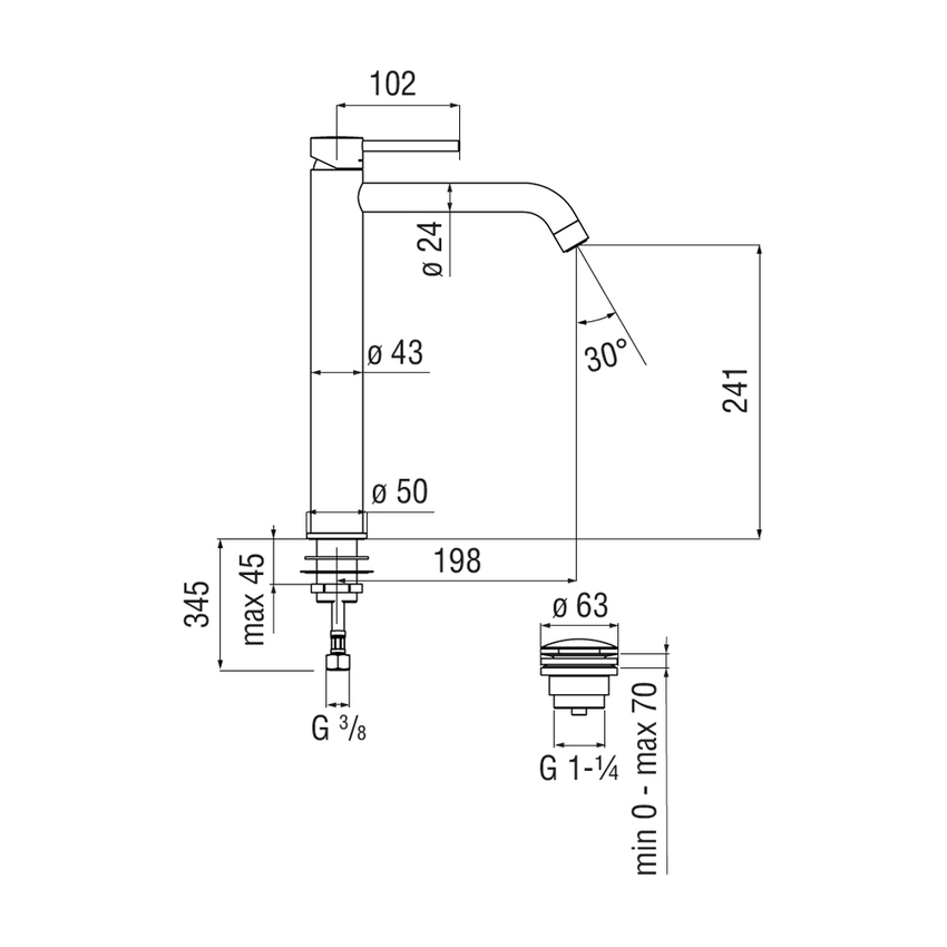 Immagine di Nobili LIVE miscelatore monocomando per bacinella, con scarico 1 1/4" push, colore mora finitura opaco LV00128/16BM