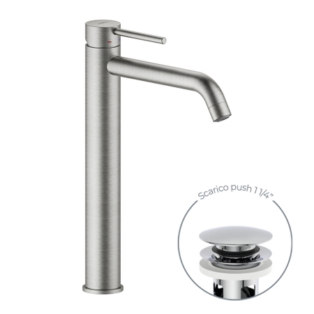 Immagine di Nobili LIVE miscelatore monocomando per bacinella, con scarico 1 1/4" push, finitura inox spazzolato LV00128/16IX