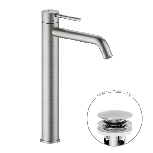 Immagine di Nobili LIVE miscelatore monocomando per bacinella, con scarico 1 1/4" push, finitura inox spazzolato LV00128/16IX