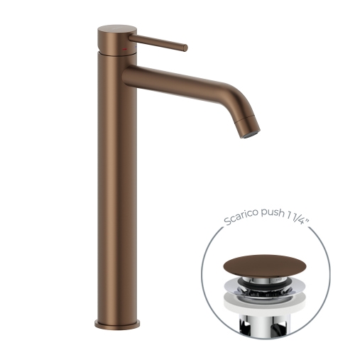 Immagine di Nobili LIVE miscelatore monocomando per bacinella, con scarico 1 1/4" push, colore tabacco finitura opaco LV00128/16TA