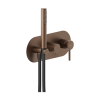 Immagine di Nobili LIVE miscelatore monocomando ad incasso per doccia, a 2 vie, con deviatore, doccetta monogetto e flessibile 150 cm, senza corpo incasso, colore tabacco finitura opaco WESK100/TTA