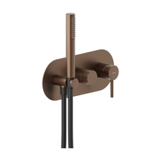 Immagine di Nobili LIVE miscelatore monocomando ad incasso per doccia, a 2 vie, con deviatore, doccetta monogetto e flessibile 150 cm, senza corpo incasso, colore tabacco finitura opaco WESK100/TTA