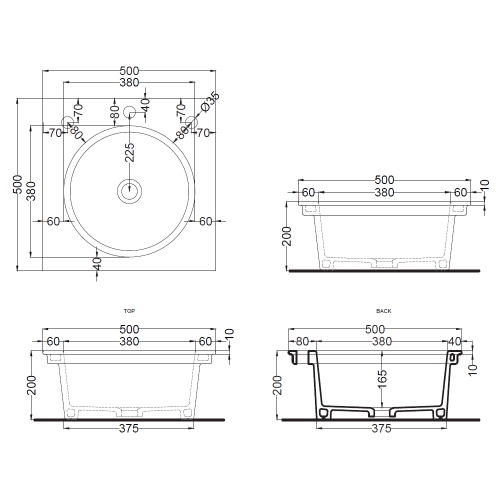 Immagine di Cielo ELLE TONDA lavabo quadrato 50 cm, con foro per rubinetteria, colore brina finitura opaco ELLATBR