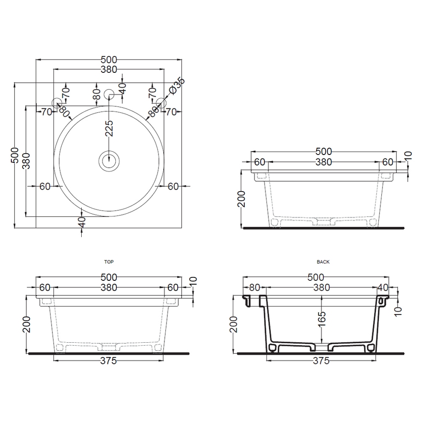 Immagine di Cielo ELLE TONDA lavabo quadrato 50 cm, con foro per rubinetteria, colore brina finitura opaco ELLATBR