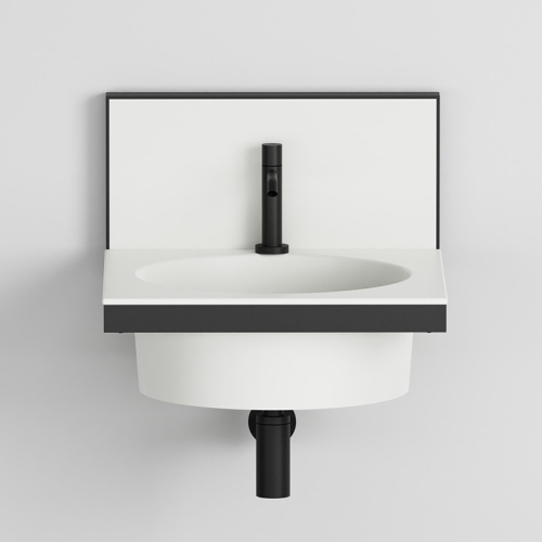 Immagine di Cielo ELLE set con lavabo quadrato 50 cm monoforo e alzatina in ceramica, colore brina finitura opaco, e struttura per lavabo in acciaio, colore nero finitura opaco ELLATBR+ELP50BR+ELSTTNM
