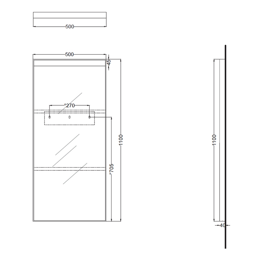 Immagine di Cielo ELLE specchio rettangolare L.50 H.110 cm, profilo colore nero finitura opaco ELSPTNM