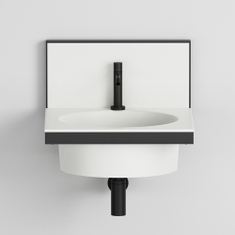 Immagine di Cielo ELLE set con lavabo quadrato 50 cm monoforo e alzatina in ceramica, colore bianco finitura lucido, e struttura per lavabo in acciaio, colore nero finitura opaco ELLAT+ELP50+ELSTTNM