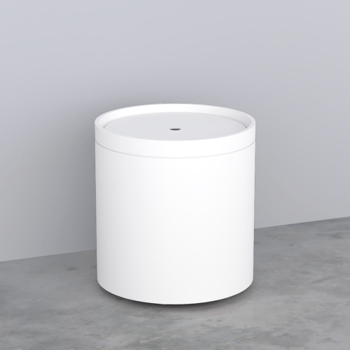 Immagine di Cielo ELLE OTTO TONDO pouf contenitore in Solid Surface, con 4 ruote, senza coperchio, colore bianco finitura opaco ELOTBI