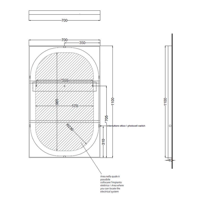 Immagine di Cielo ELLE set composto da lavabo 70 cm e alzatina, colore bianco finitura lucido, struttura in acciaio per lavabo, potasciugamani colore nero finitura opaco e specchio H.110 cm con profilo colore nero finitura opaco KITELLE-2