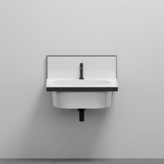 Immagine di Cielo ELLE set con lavabo rettangolare L.70 cm monoforo e alzatina in ceramica, colore bianco finitura lucido, e struttura per lavabo in acciaio, colore nero finitura opaco EKLAO+ELP70+ELSTONM