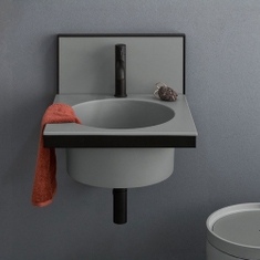 Immagine di Cielo ELLE set con lavabo quadrato 50 cm monoforo e alzatina in ceramica, colore brina finitura opaco, e struttura per lavabo in acciaio, colore nero finitura opaco ELLATBR+ELP50BR+ELSTTNM
