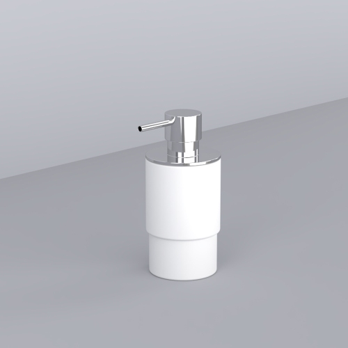 Immagine di Cielo ELLE dispenser sapone in Solid Surface colore bianco, erogatore metallico finitura cromo ACDICR