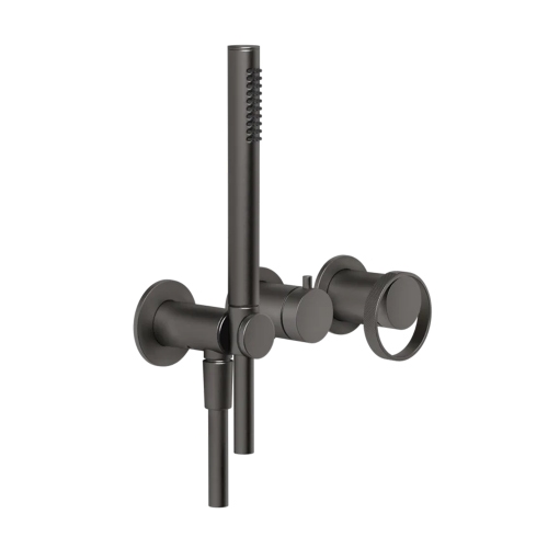 Immagine di Gessi ANELLO miscelatore vasca, a parete, 2 uscite, senza corpo incasso, finitura black metal brushed PVD 63345#707