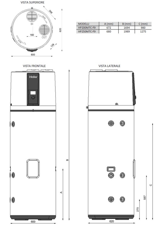 Immagine di Haier M7 Scaldacqua a pompa di calore MONOBLOCCO R290 a pavimento, capacità 185 litri  (con serpentina) HP200M7C-F9