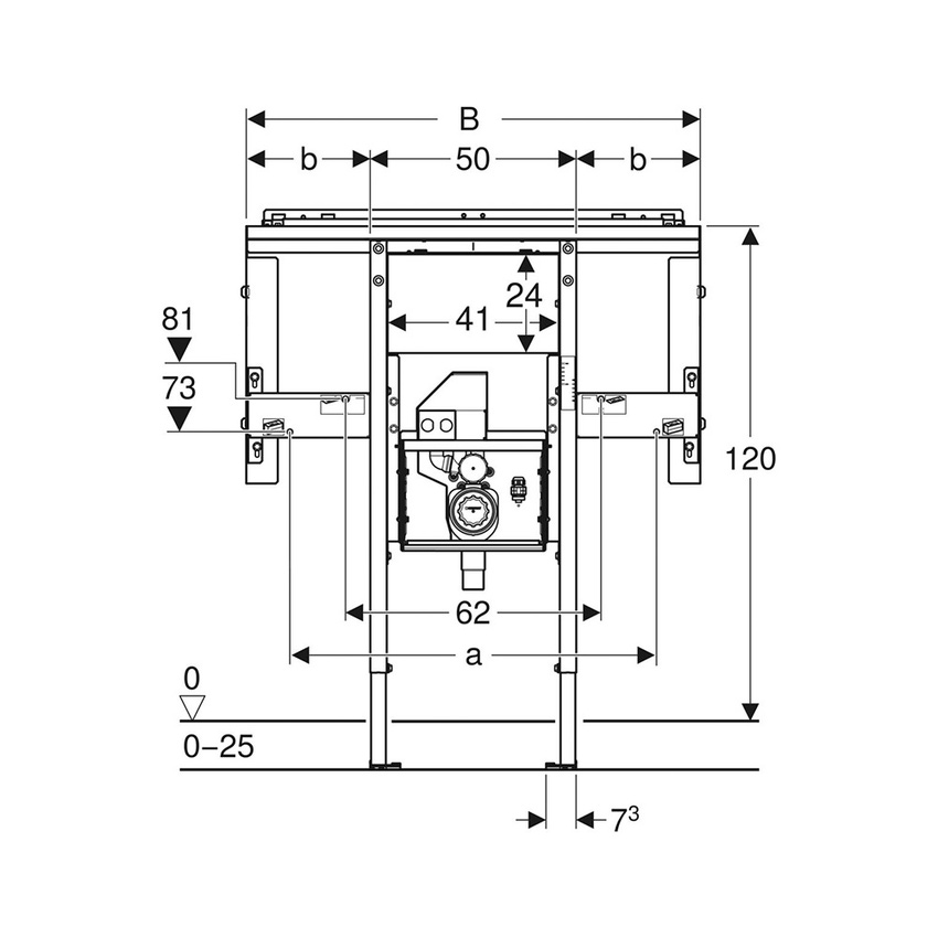 Immagine di Geberit DUOFIX modulo per lavabo Geberit ONE 75 cm e rubinetteria a parete, ad altezza totale, con sifone girevole e Clou ad incasso 111.081.00.2