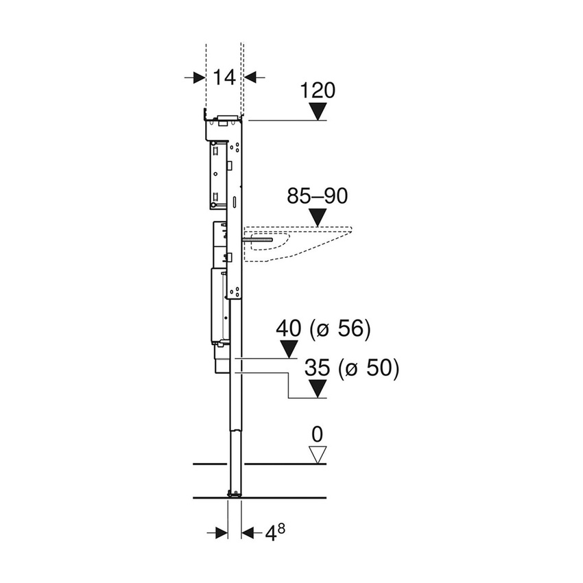 Immagine di Geberit DUOFIX modulo per lavabo Geberit ONE 75 cm e rubinetteria a parete, ad altezza totale, con sifone girevole e Clou ad incasso 111.081.00.2