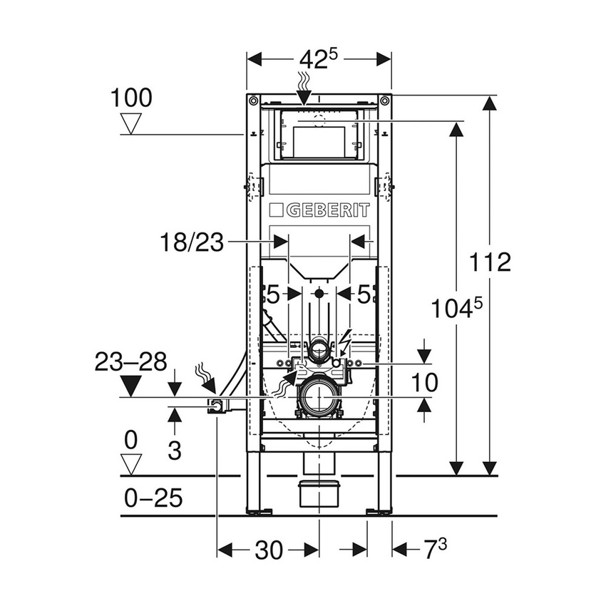 Immagine di Geberit DUOFIX modulo per WC sospeso 112 cm con cassetta di risciacquo da incasso Sigma 12 cm per disabili 111.909.00.6