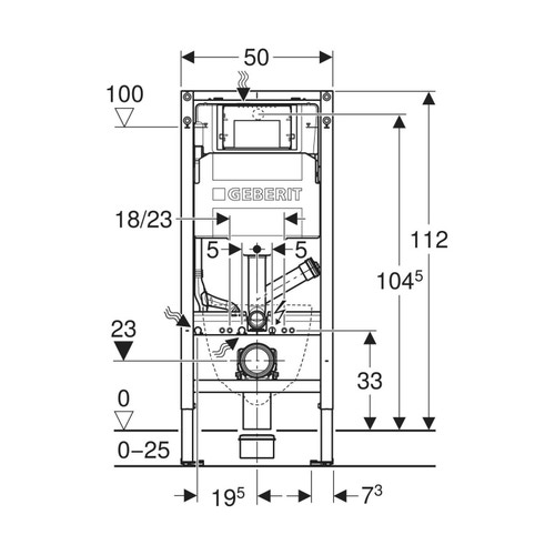 Immagine di Geberit DUOFIX modulo per WC sospeso 112 cm con cassetta di risciacquo da incasso Sigma 12 cm per aspiratore dei cattivi odori collegato a ventilazione esterna 111.908.00.6