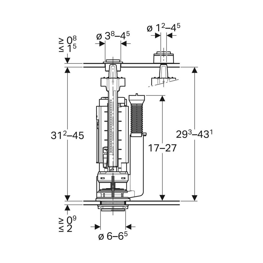 Immagine di Geberit batteria tipo 290-380 risciacquo a due quantità con allacciamento idrico universale 3/8" codolo in ottone, finitura cromo 283.354.21.5