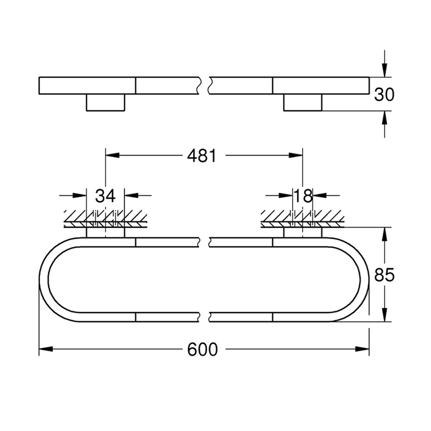 Immagine di Grohe SELECTION portasalviette L.60 cm, con fissaggio nascosto, finitura cromo 41056000