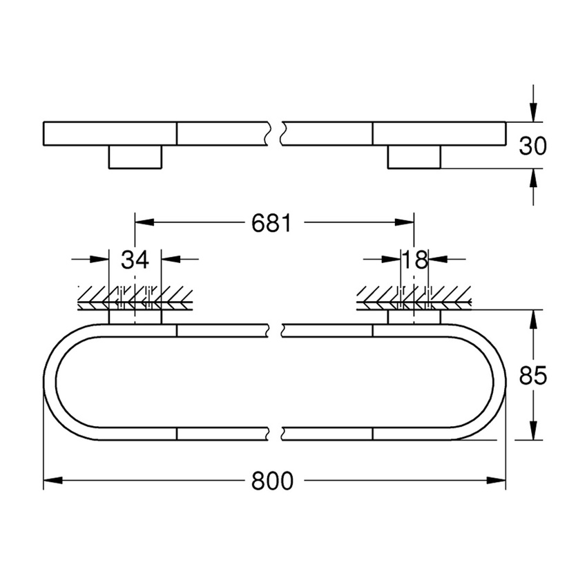 Immagine di Grohe SELECTION portasalviette L.80 cm, con fissaggio nascosto, finitura cromo 41058000