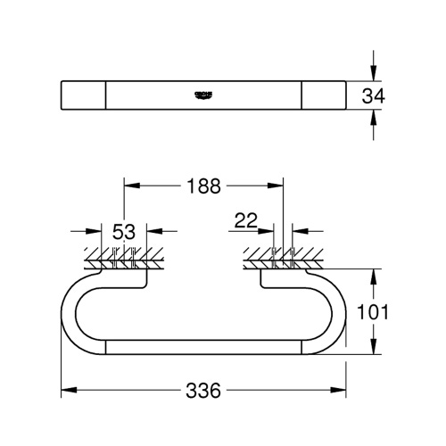 Immagine di Grohe SELECTION maniglione per vasca L.34 cm, fissaggio nascosto, finitura cromo 41064000