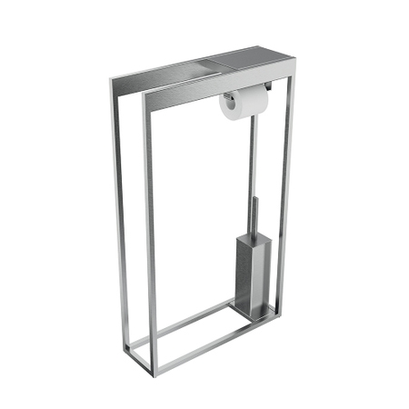 Immagine di Inda INDISSIMA piantana con portarotolo e portascopino, da appoggio, finitura acciaio inox spazzolato A88860NS